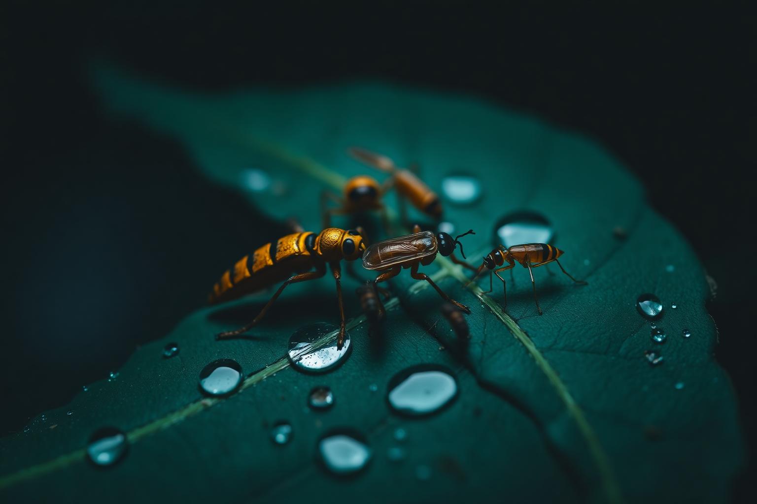 Macro photograph of insects on a leaf